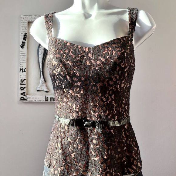 Vintage Y2K Nanette Lepore Black Lace Peplum Cami Top Size 6 - Picture 1 of 9